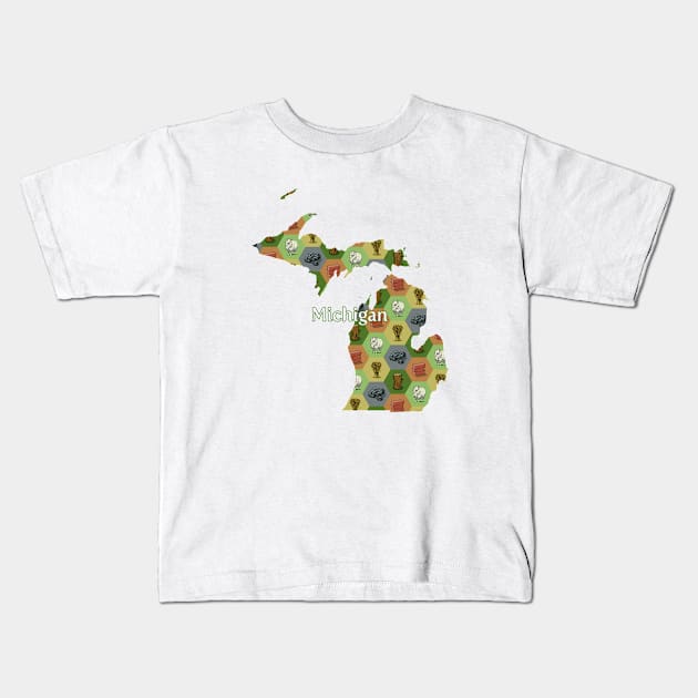 Michigan State Map Board Games Kids T-Shirt by adamkenney